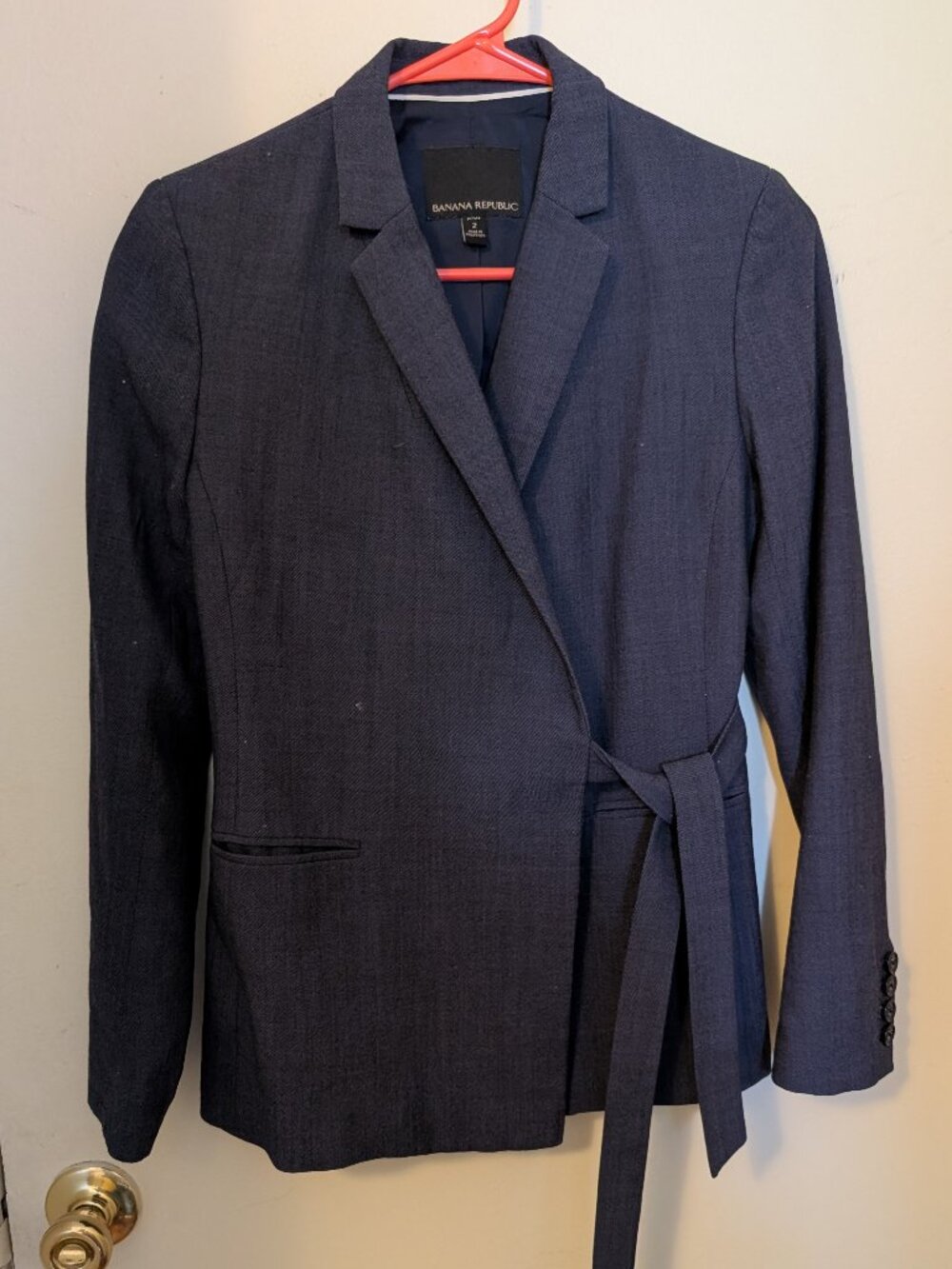 Banana Republic Dark Blue Asymmetrical Tie Wool Blazer Size 2P